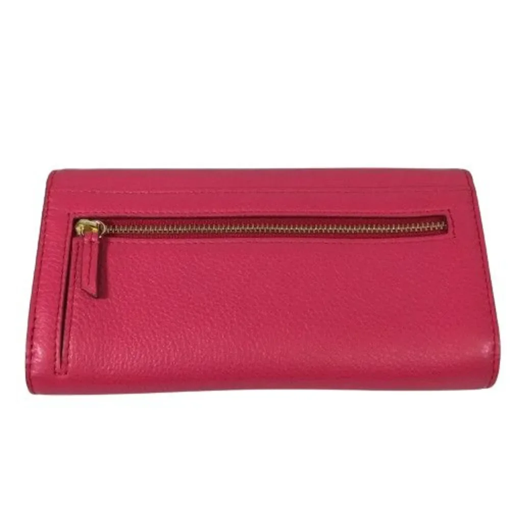 Fossil Women's Pink Fuchsia Leather Large Tri-fold Phone Clutch Wallet Organizer